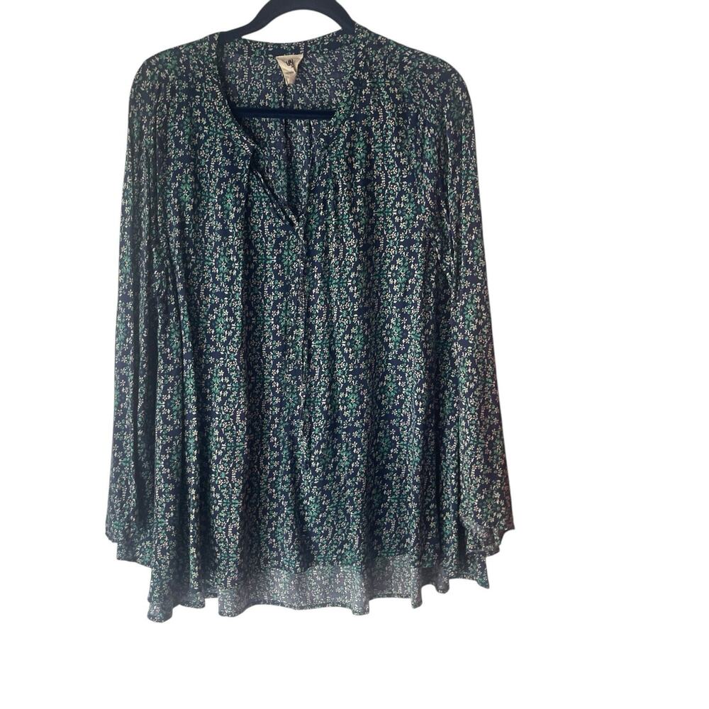 Spade & Heart Size Large Oversized Blue Floral Peasant Boho Tunic‎ Blouse